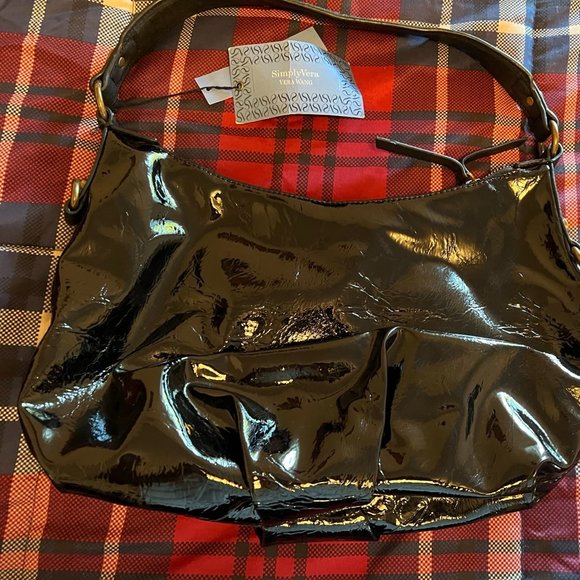 NWT! Simply Vera Wang Black, Patent Shoulder Bag - Picture 4 of 6